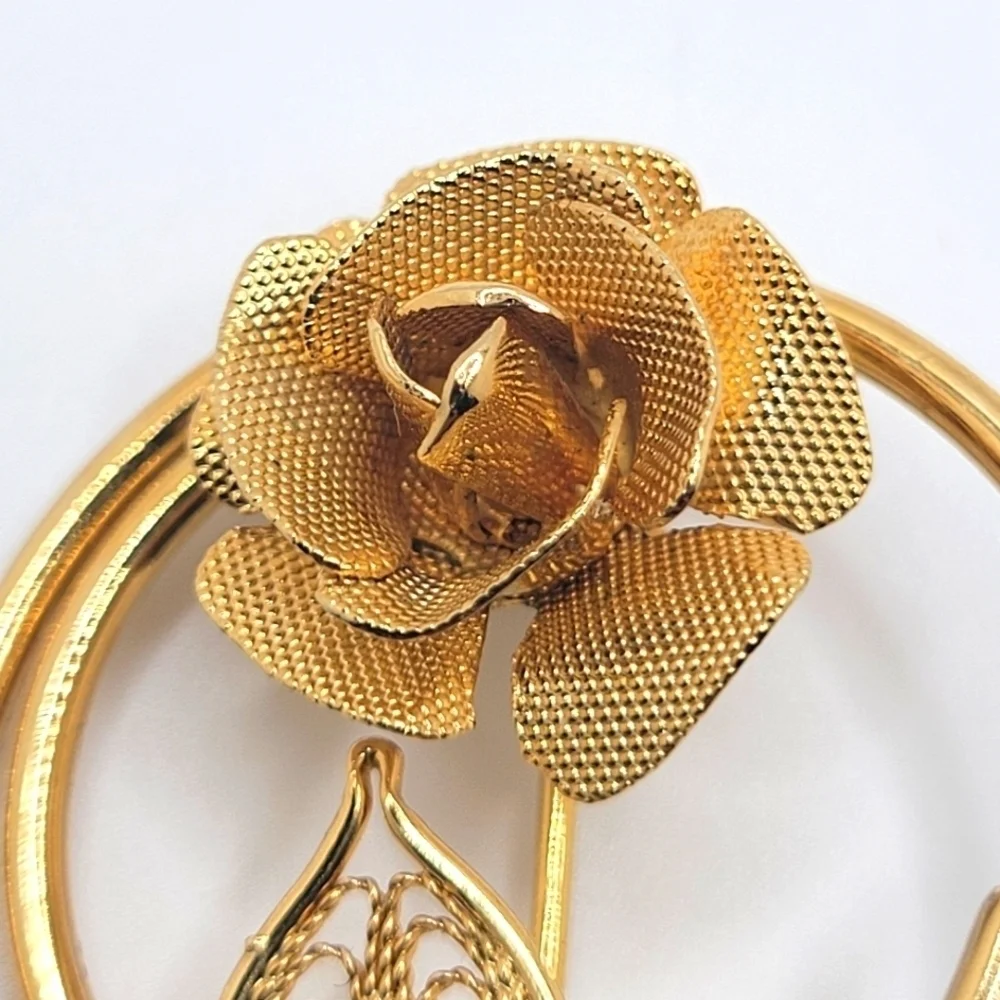 Sarah Coventry Rose Flower Brooch Vintage 60s Gold Tone